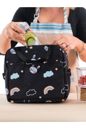 Wärmeisolierte, wasserdichte Thermotasche zum Transport von Mahlzeiten und Lebensmitteln, Lunchbox mit Aufhänger, Schwarz - 4