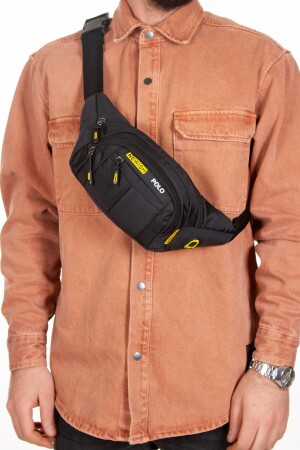 Wasserabweisende Unisex-Schulter- und Hüfttasche aus Impertex-Gewebe mit Kopfhörerausgang, Kreuzgurt, schwarze Farbe, 310322-NPK1 - 5