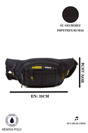 Wasserabweisende Unisex-Schulter- und Hüfttasche aus Impertex-Gewebe mit Kopfhörerausgang, Kreuzgurt, schwarze Farbe, 310322-NPK1 - 1