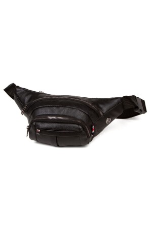 Wasserdichte Herren-Umhänge- und Hüfttasche aus Leder mit Kopfhörerausgang (schwarze Farbe für den täglichen Gebrauch) 310322-NPK1 - 4