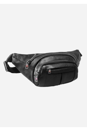 Wasserdichte Herren-Umhänge- und Hüfttasche aus Leder mit Kopfhörerausgang (schwarze Farbe für den täglichen Gebrauch) 310322-NPK1 - 1