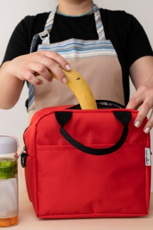 Wasserdichte, wärmeisolierte Thermo-Lunchtasche für Lebensmittel mit Aufhänger, Rot - 3