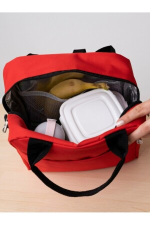 Wasserdichte, wärmeisolierte Thermo-Lunchtasche für Lebensmittel mit Aufhänger, Rot, Happy-Thermal - 3