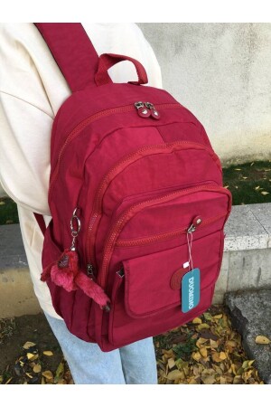 Wasserdichter, großer, roter Crinkle-Rucksack/Laptop-Reiseschultasche aus Crinkle-Stoff - 1