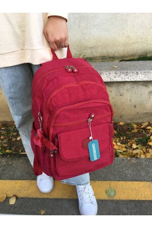 Wasserdichter, großer, roter Crinkle-Rucksack/Laptop-Reiseschultasche aus Crinkle-Stoff - 3