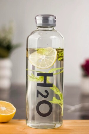 Wasserflasche aus Borosilikat-H2O-Glas, 1 Liter - 2