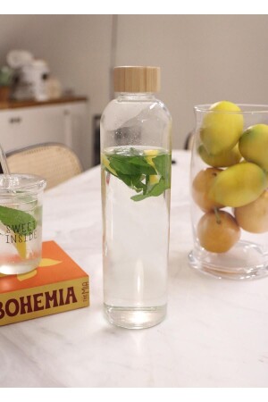 Wasserflasche aus Borosilikatglas mit Bambusdeckel, 1000 ml, CAM0304 - 2