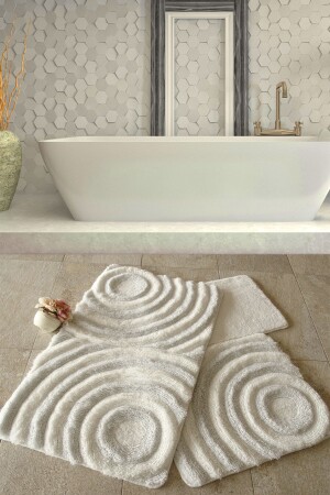 Wave Beyaz 3lü Set Banyo Halısı Yıkanabilir- Kaymaz Taban - Chilai Home