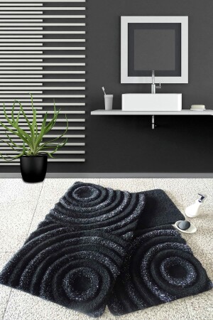 Wave Black 3er-Set Badezimmerteppich, waschbar, rutschfeste Unterseite 8694545027176 - 1