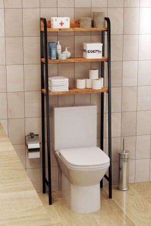 WC hinter Toilettenregal über Toilettenregal und Organizer, Handtuchhalter, Badezimmer-Organizer 1118 - 1