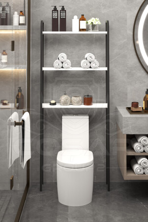 WC hinter Toilettenregal, über Toilettenregal und Organizer, Handtuchhalter, Badezimmer-Organizer, weiß, ovale Rückenlehne, weiß - 2