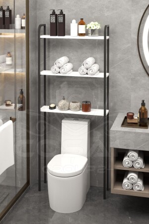 WC hinter Toilettenregal, über Toilettenregal und Organizer, Handtuchhalter, Badezimmer-Organizer, weiß, ovale Rückenlehne, weiß - 1