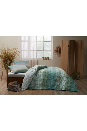 Weave Double Winter Flannel Duvet Cover Set Green Flannel Weave ÇK - 1