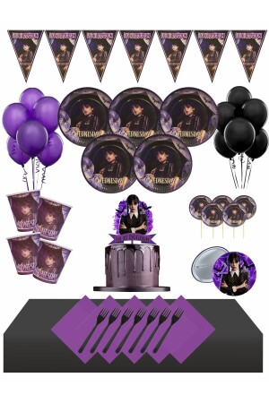 Wednesday 8 Kişilik PASTA SÜSÜ DAHİL Doğum Günü Seti - Masal Şekerleme