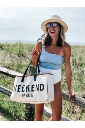 Weekend Vibes Große Strandtasche aus Bio-Canvas-Stoff - 1