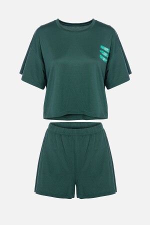 Weich strukturiertes Kurzarm-Pyjama-Set für Damen mit Shorts - 1