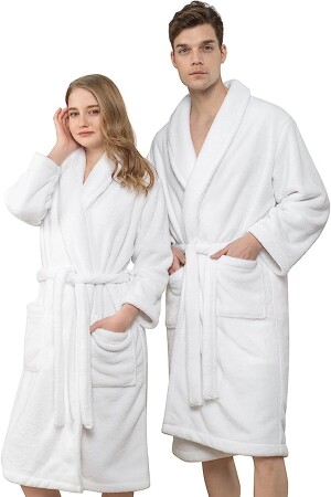 Weicher strukturierter weißer Schal-Unisex-Bademantel brnzz101 - 1