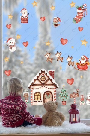 Weihnachten Winter Haus Schneemann und Weihnachtsmann Winterfiguren Herzen und Sterne Neujahr Aufkleber Set YB5 - 1