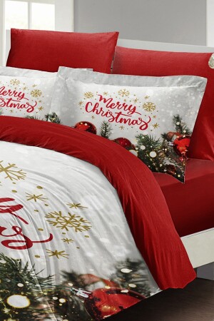 Weihnachts-Bettbezug-Set (mit elastischen Laken), Doppelbett, 100 % Baumwollsatin, Frohe Weihnachten MONOHOME41144 - 3