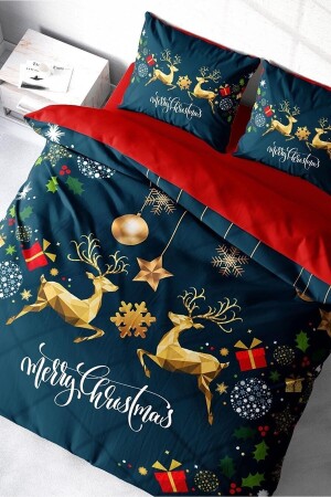 Weihnachts-Bettbezug-Set (mit elastischen Laken), Doppelbett, 100 % Baumwollsatin, Hirsch, Weihnachten, MONOHOME40925 - 4