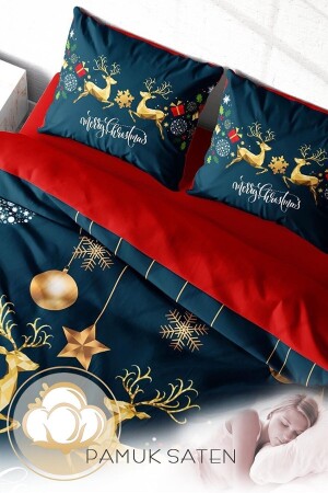 Weihnachts-Bettbezug-Set (mit elastischen Laken), Doppelbett, 100 % Baumwollsatin, Hirsch, Weihnachten, MONOHOME40925 - 5