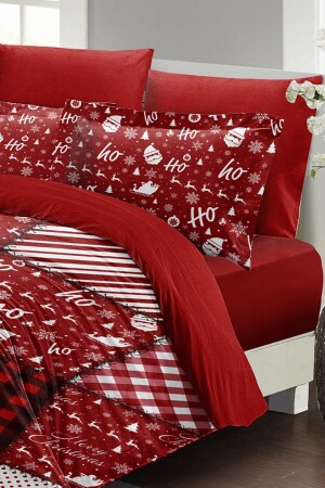 Weihnachts-Bettbezug-Set (mit elastischen Laken), Doppelbett, 100 % Baumwollsatin, kariert, Weihnachten, MONOHOME40987 - 3