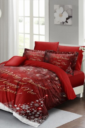 Weihnachts-Bettbezug-Set (mit elastischen Laken), Doppelbett, 100 % Baumwollsatin, New Christmas MONOHOME41021 - 3