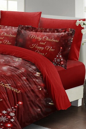 Weihnachts-Bettbezug-Set (mit elastischen Laken), Doppelbett, 100 % Baumwollsatin, New Christmas MONOHOME41021 - 4