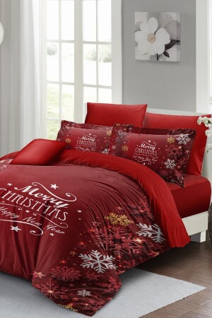 Weihnachts-Bettbezug-Set (mit elastischen Laken), Doppelbett, 100 % Baumwollsatin, Noel Love MONOHOME41069 - 1