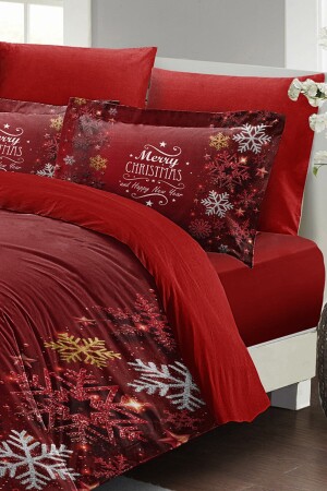 Weihnachts-Bettbezug-Set (mit elastischen Laken), Doppelbett, 100 % Baumwollsatin, Noel Love MONOHOME41069 - 3