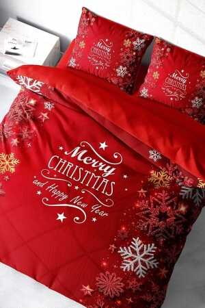 Weihnachts-Bettbezug-Set (mit elastischen Laken), Doppelbett, 100 % Baumwollsatin, Noel Love MONOHOME41069 - 4