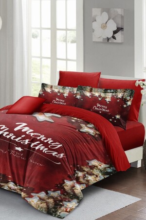 Weihnachts-Bettbezug-Set (mit elastischen Laken), Doppelbett, 100 % Baumwollsatin, Sterne, Weihnachten, MONOHOME40949 - 1