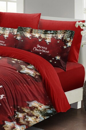 Weihnachts-Bettbezug-Set (mit elastischen Laken), Doppelbett, 100 % Baumwollsatin, Sterne, Weihnachten, MONOHOME40949 - 3