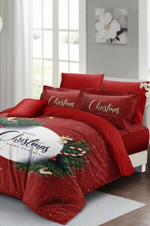 Weihnachts-Bettbezug-Set (mit elastischen Laken), Doppelbett, 100 % Baumwollsatin, Weihnachten, MONOHOME41014 - 1