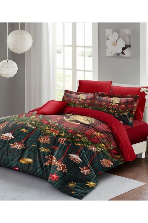 Weihnachts-Bettbezug-Set (mit elastischen Laken), Doppelbett, 100 % Baumwollsatin, Weihnachtsdekorationen monohome41663 - 1