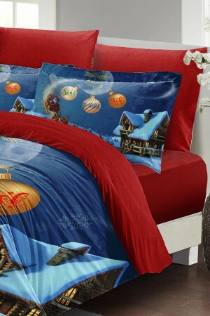 Weihnachts-Bettbezug-Set (mit elastischen Laken), Doppelbett, 100 % Baumwollsatin, Wish Christmas MONOHOME41120 - 3