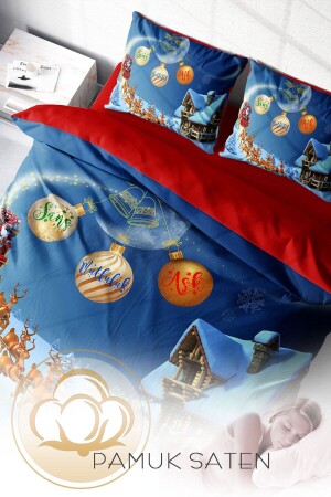 Weihnachts-Bettbezug-Set (mit elastischen Laken), Doppelbett, 100 % Baumwollsatin, Wish Christmas MONOHOME41120 - 4