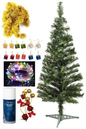 Weihnachts-Kiefernbaum-Set, 120 cm, luxuriöser Baum, 5 Meter, batteriebetrieben, mit Lichterkette und weihnachtlicher gemischter Verzierung, Schneespray TYC00057929620 - 1