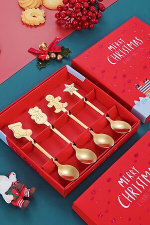 Weihnachts-Set mit 4 goldbraunen Neujahrs-Dessertlöffeln noka917277 - 2