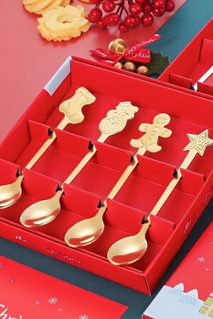 Weihnachts-Set mit 4 goldbraunen Neujahrs-Dessertlöffeln noka917277 - 5