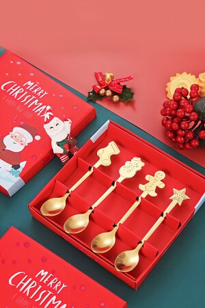 Weihnachts-Set mit 4 goldbraunen Neujahrs-Dessertlöffeln noka917277 - 6