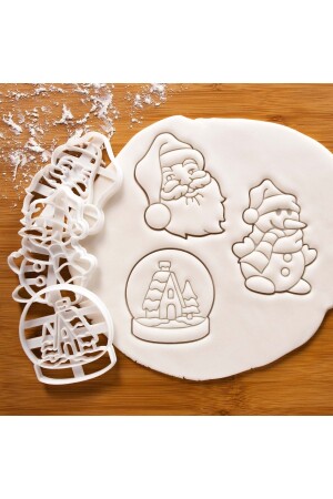 Weihnachtsmann, Schneemann, Schneekugel, Weihnachtsplätzchenform und Zuckerteigform, 3er-Set - 4