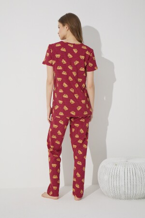Weinrotes Teddybär-Pyjama-Set aus Baumwoll-Lycra mit Muster 7624 - 5