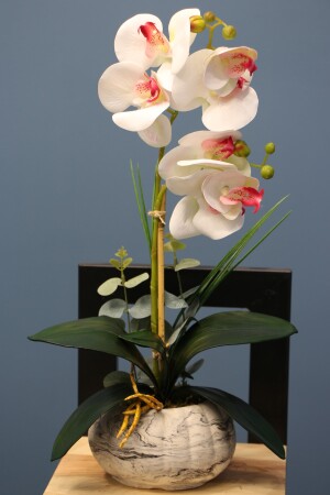 Weiß-rosa dekoratives Mini-künstliches Nassorchideen-Arrangement 45 cm 2 Stück YPCCK-FKYT-202 - 2