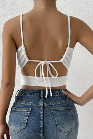 Weiße Crop-Top-Bluse mit Camisole-Rückenband und Gürtel für Damen - 1