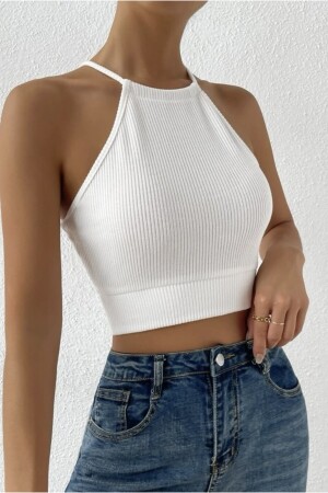 Weiße Crop-Top-Bluse mit Camisole-Rückenband und Gürtel für Damen - 2