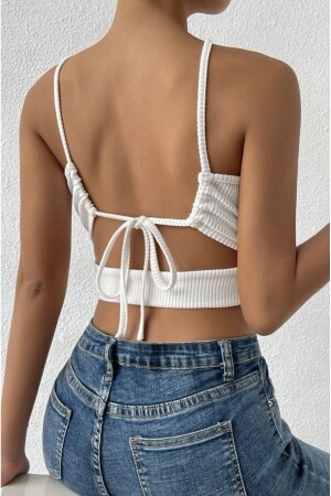 Weiße Crop-Top-Bluse mit Camisole-Rückenband und Gürtel für Damen - 4