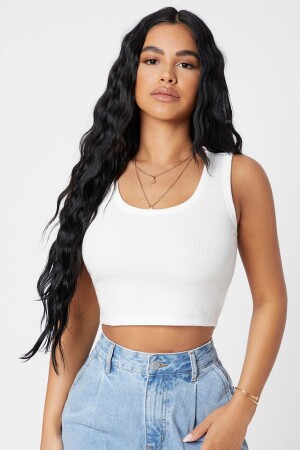 Weiße Crop-Top-Bluse mit quadratischem Ausschnitt für Damen - 1