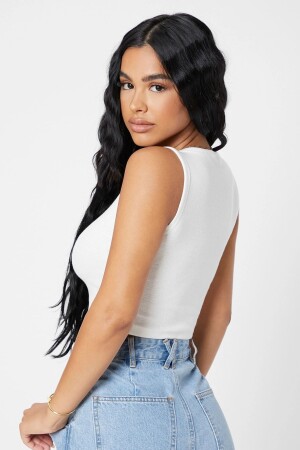 Weiße Crop-Top-Bluse mit quadratischem Ausschnitt für Damen - 2