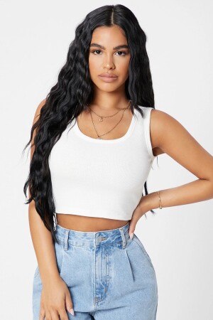 Weiße Crop-Top-Bluse mit quadratischem Ausschnitt für Damen - 4